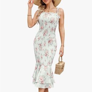 Floral fluted/smock dress, evening length